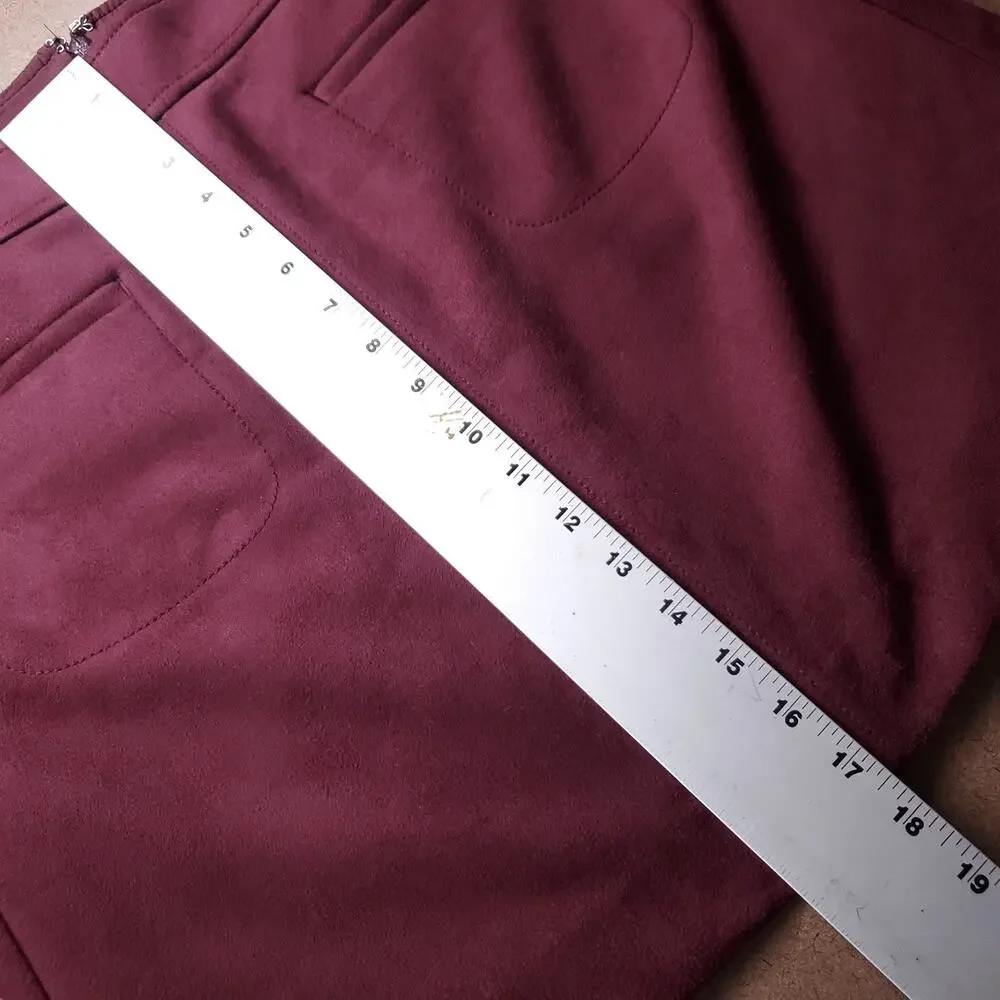 Loft Faux Suede A-Line Mini Skirt Size 6 Burgundy Red Preppy Pockets